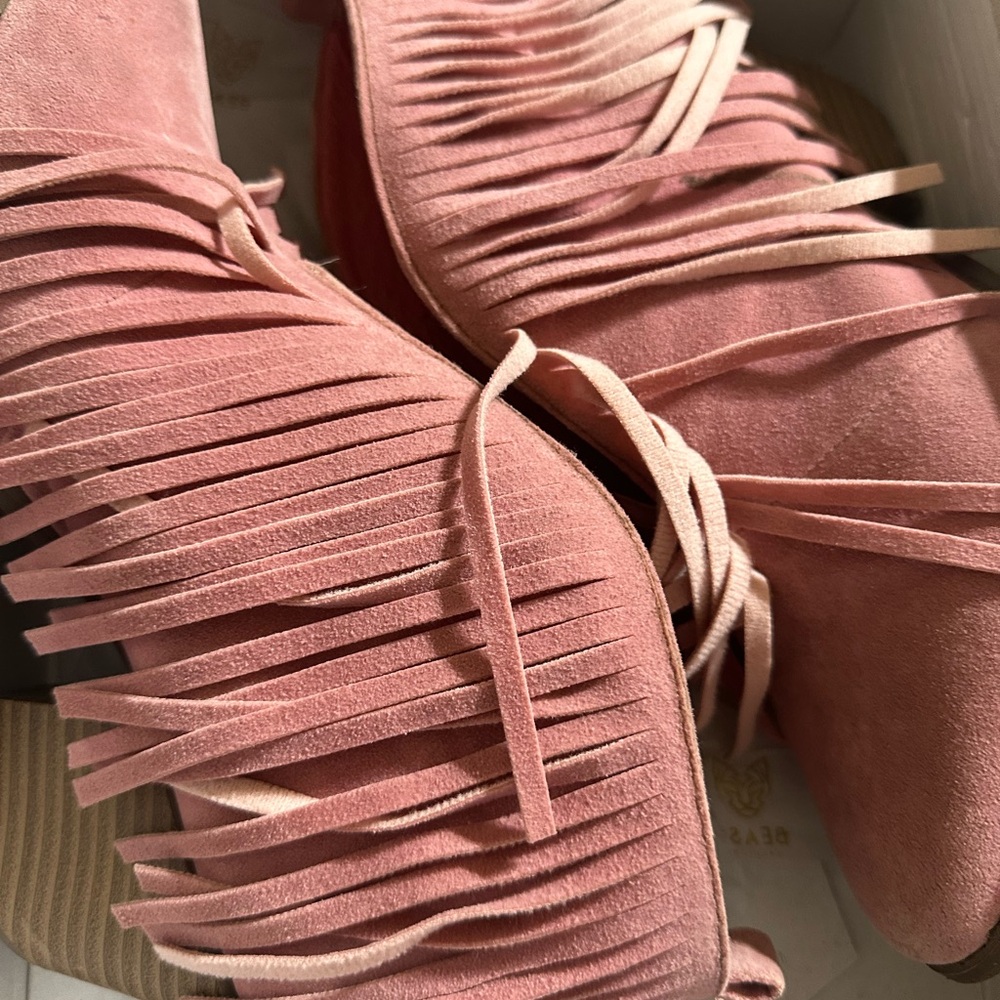 BEAST FASHION Pink Fringe Ankle Booties